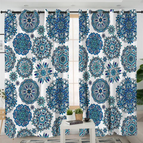 Image of Blue Hypnotizing Mandala 2 Panel Curtains