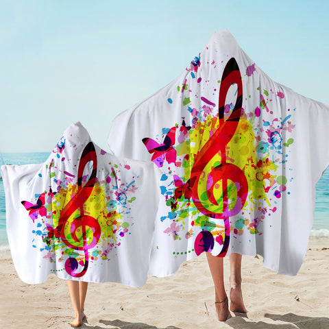 Image of Colorful Treble Clef White Hooded Towel