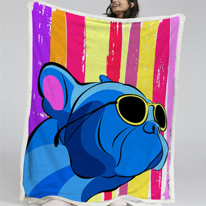 Blue Bulldog Sherpa Fleece Blanket