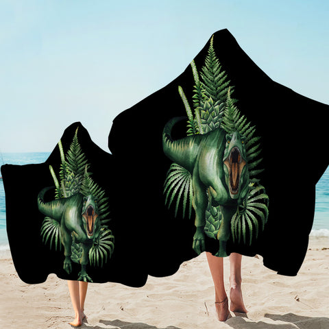 Image of T-Rex & Ferns Black Hooded Towel