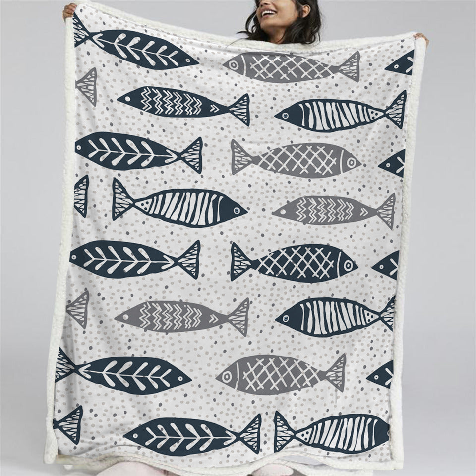 Fish Pattern Sherpa Fleece Blanket - Beddingify