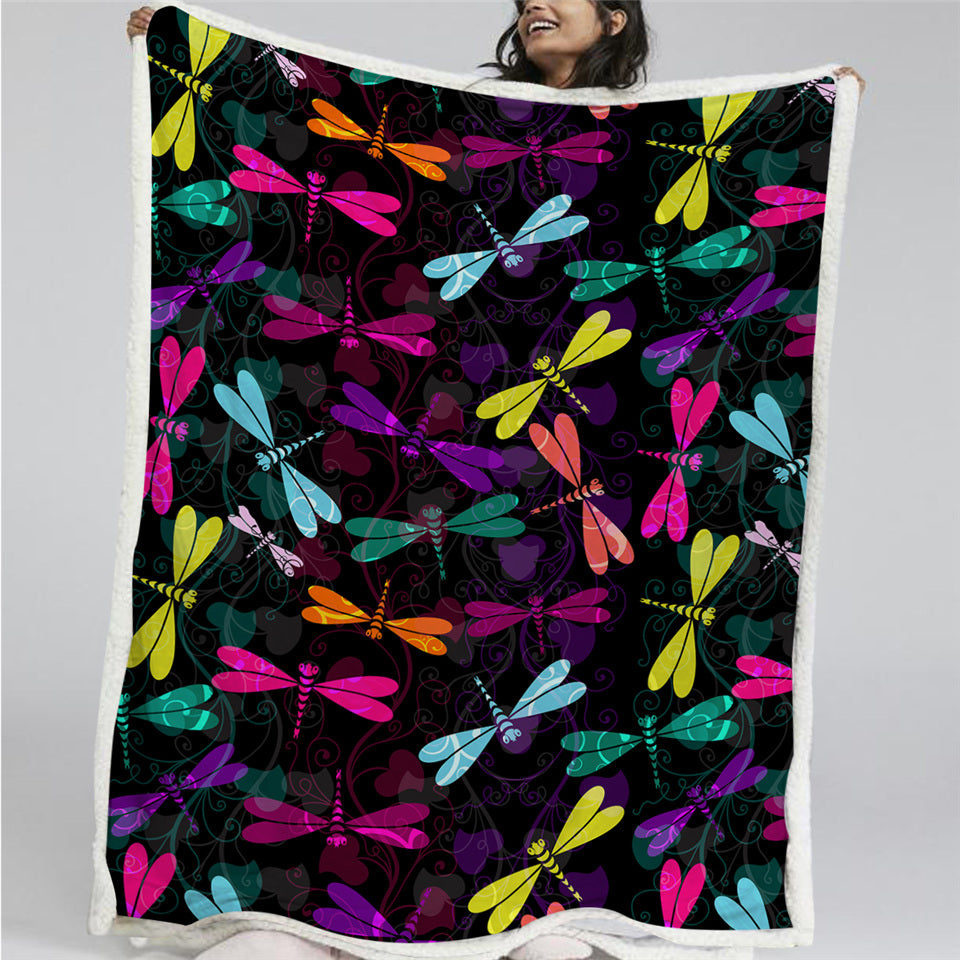Colorful Dragonflies Sherpa Fleece Blanket - Beddingify