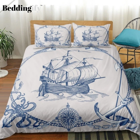 Image of Vintage Style Anchor Sailboat Bedding Set - Beddingify