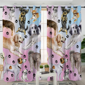 Doggies Paw Motif 2 Panel Curtains