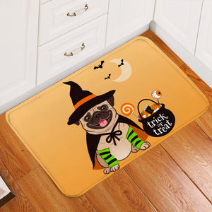 Halloween Pug Orange Door Mat