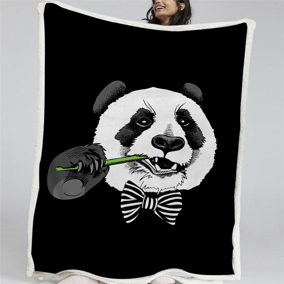 Black Background Panda Sherpa Fleece Blanket