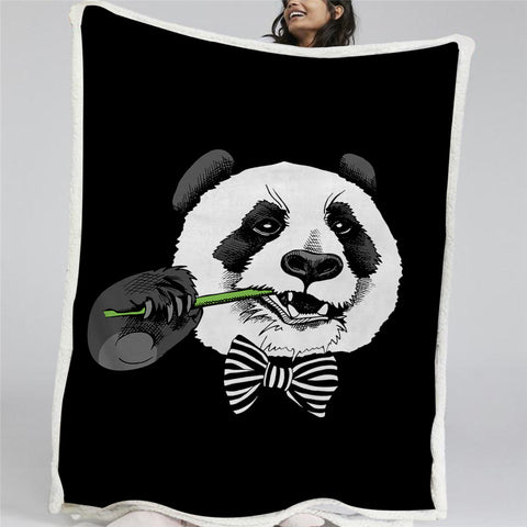 Image of Black Background Panda Sherpa Fleece Blanket
