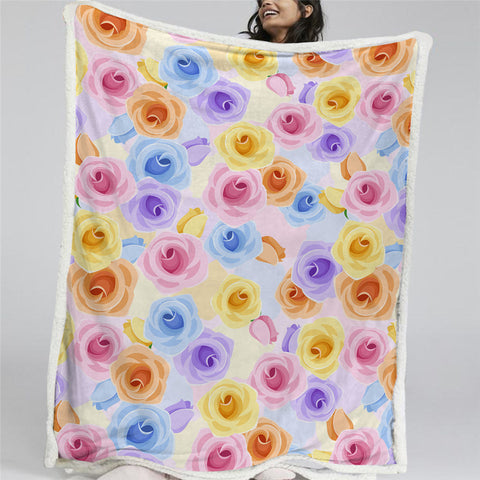 Image of Colorful Roses Sherpa Fleece Blanket