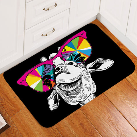 Image of Snazzy Giraffe Black Door Mat