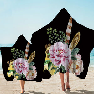 Painted Flower Black Hooded Towel