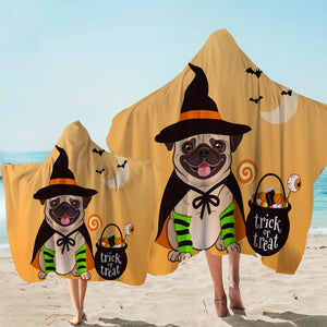 Halloween Pug Orange Hooded Towel