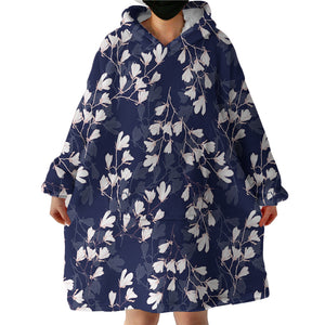 White Flowers SWLF2241 Hoodie Wearable Blanket