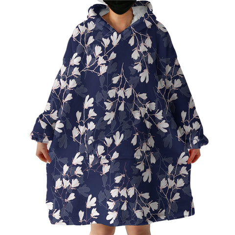 Image of White Flowers SWLF2241 Hoodie Wearable Blanket