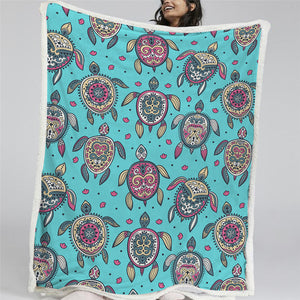 Bohemian Blue Turtle Sherpa Fleece Blanket