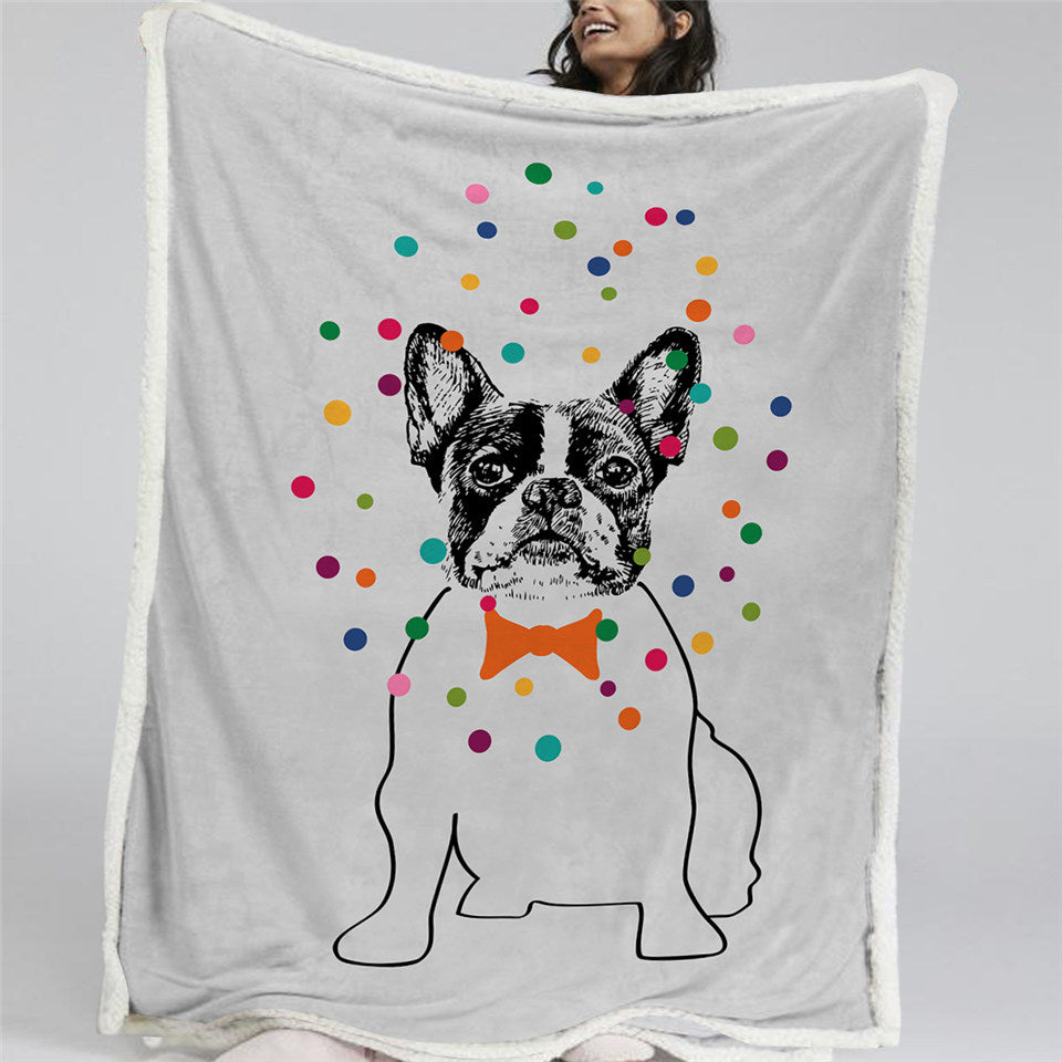 Bulldog Themed Sherpa Fleece Blanket