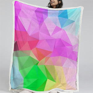 Colorful Geometric Themed Sherpa Fleece Blanket