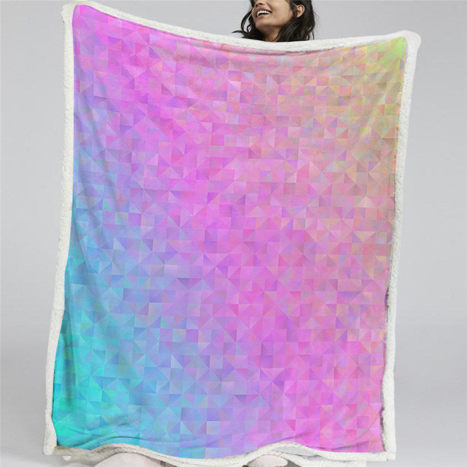 Purple Pink Geometric Sherpa Fleece Blanket