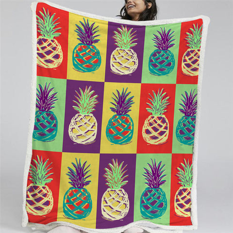 Image of Pineapple Patterns Sherpa Fleece Blanket