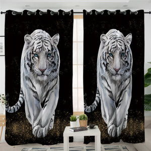 3D White Tiger Black SWCG0031 2 Panel Curtains