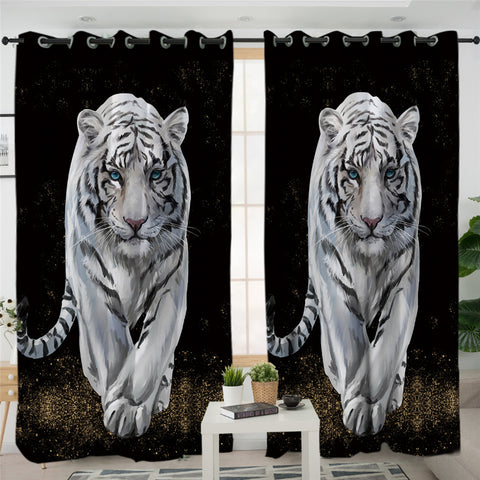Image of 3D White Tiger Black SWCG0031 2 Panel Curtains