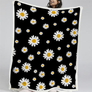 Daisy Patterns Black Sherpa Fleece Blanket