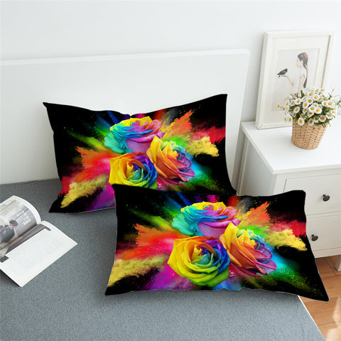 Image of 3D Color Collision Roses Pillowcase