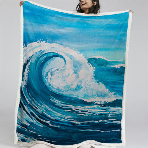 Image of Wave Themed Sherpa Fleece Blanket - Beddingify