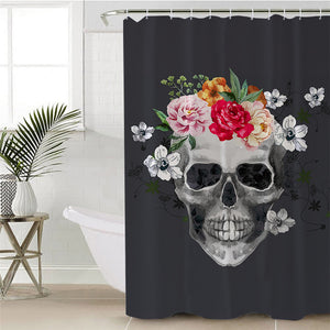 Skull & Roses Black Shower Curtain