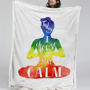 Chakra Yoga Themed Sherpa Fleece Blanket