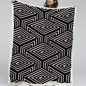 Black White Geometric Sherpa Fleece Blanket - Beddingify