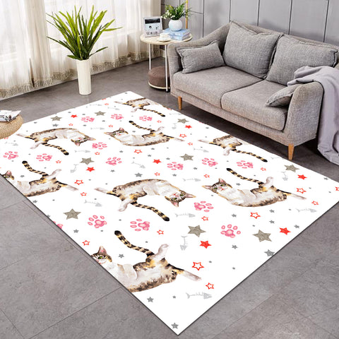 Image of Tilted Cat Pattern Paw SW1643 Rug