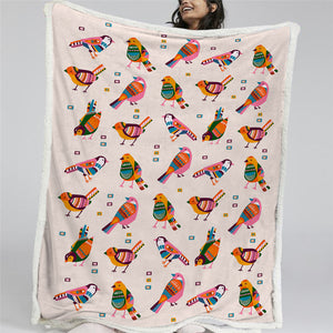 Kid Birds Themed Sherpa Fleece Blanket