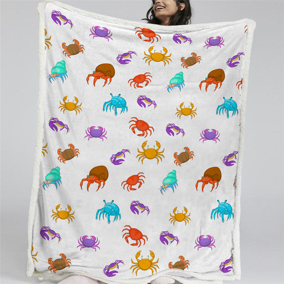 Colorful Crabs Themed Sherpa Fleece Blanket
