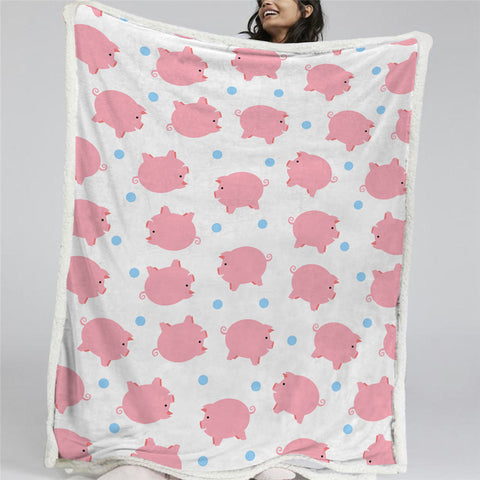 Image of Pink Pigs Sherpa Fleece Blanket