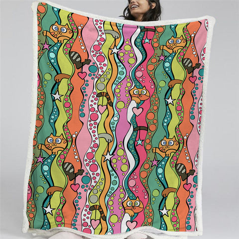 Image of Cat Stripes Design Sherpa Fleece Blanket