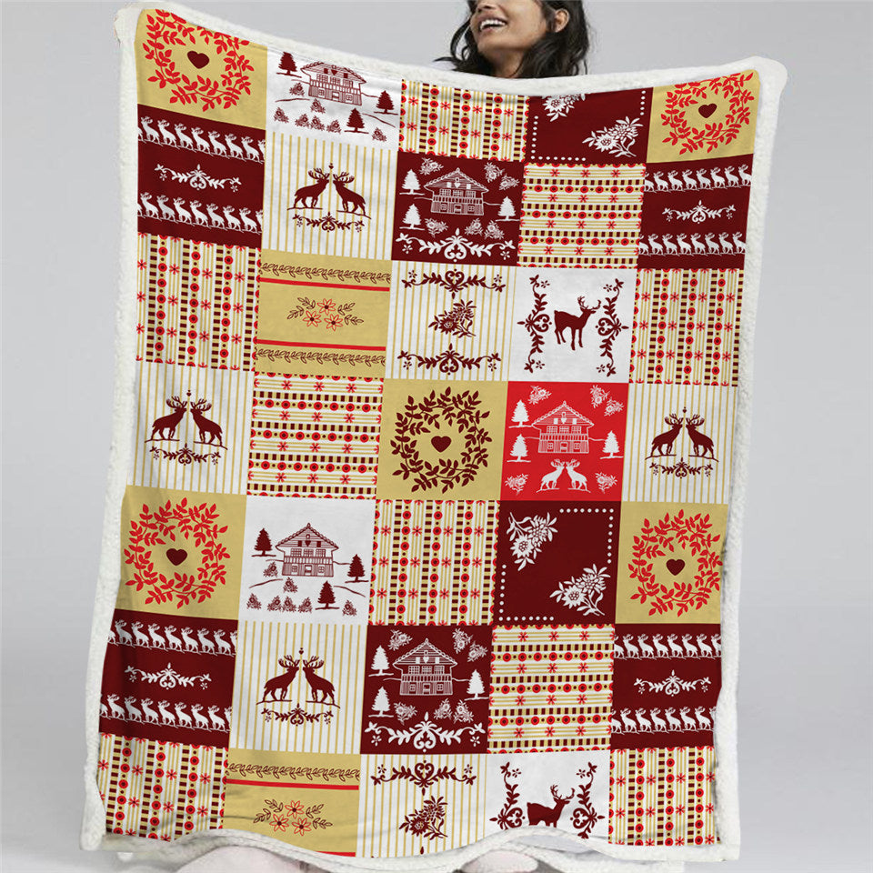 Vintage Elk Themed Sherpa Fleece Blanket