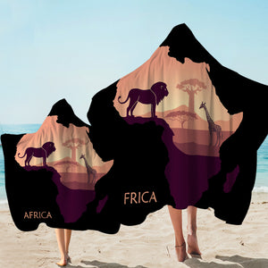 Africa Continent Black Hooded Towel