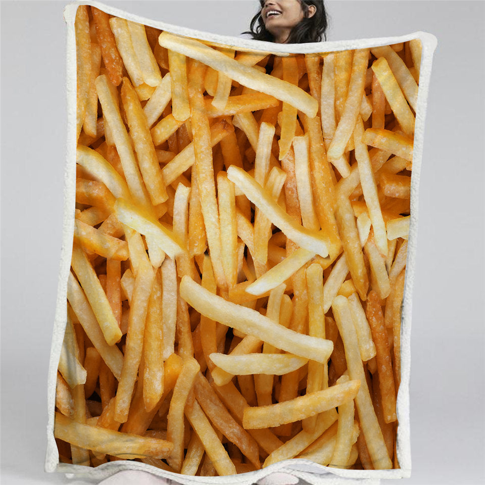 French Fries Themed Sherpa Fleece Blanket