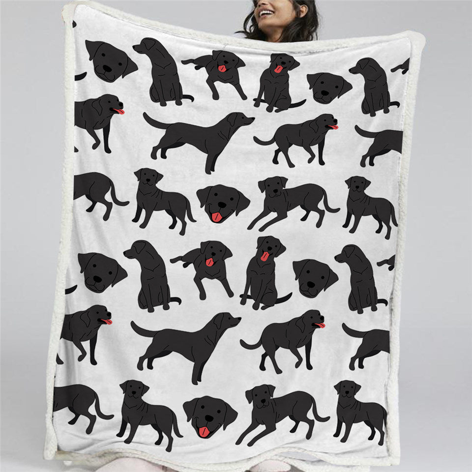 Black Dogs Themed Sherpa Fleece Blanket
