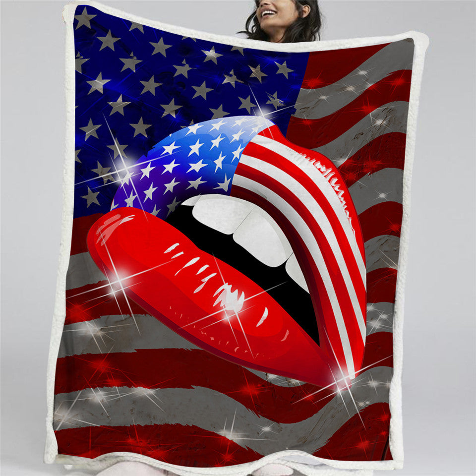 American Lips Themed Sherpa Fleece Blanket