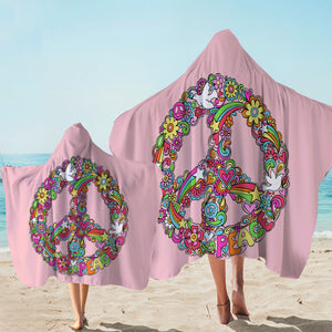 Peace Wreath Pink Hooded Towel