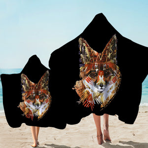 Tribal Fox Black Hooded Towel