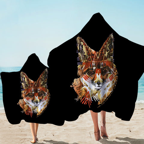 Image of Tribal Fox Black Hooded Towel
