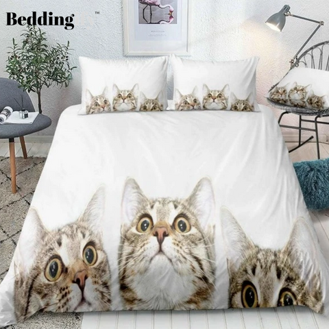 Image of 3D Cats White Background Bedding Set - Beddingify