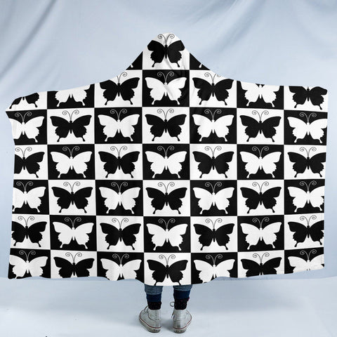 Image of Checked Butterflies SW2328 Hooded Blanket