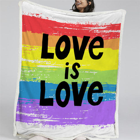 Image of Love Is Love Rainbow Sherpa Fleece Blanket