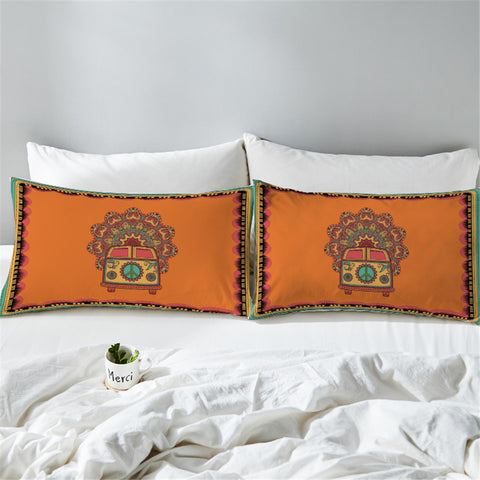 Image of Peace Bus Orange Pillowcase