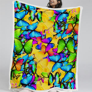 Colorful Butterflies Motif Sherpa Fleece Blanket