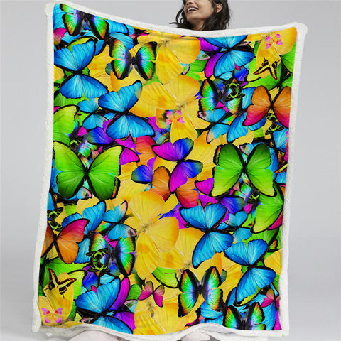Image of Colorful Butterflies Motif Sherpa Fleece Blanket