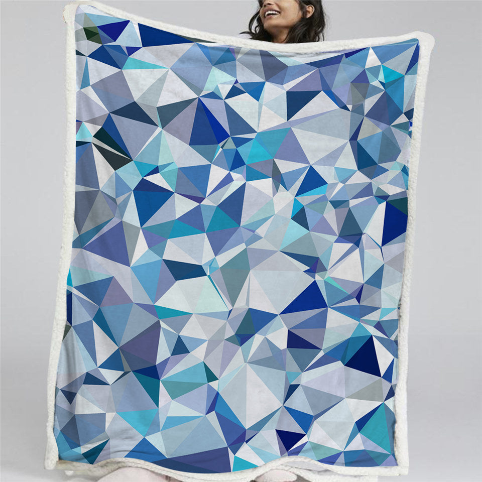 Blue Geometric Themed Sherpa Fleece Blanket